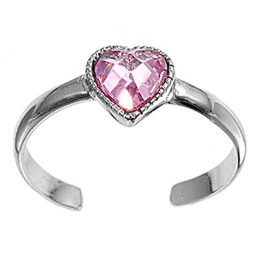 Heart Pink Simulated CZ .925 Sterling Silver Toe Ring