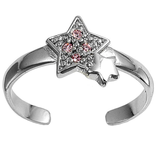 Star Pink Simulated CZ .925 Sterling Silver Toe Ring