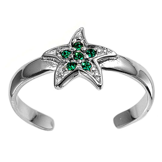 Starfish Simulated Emerald .925 Sterling Silver Toe Ring