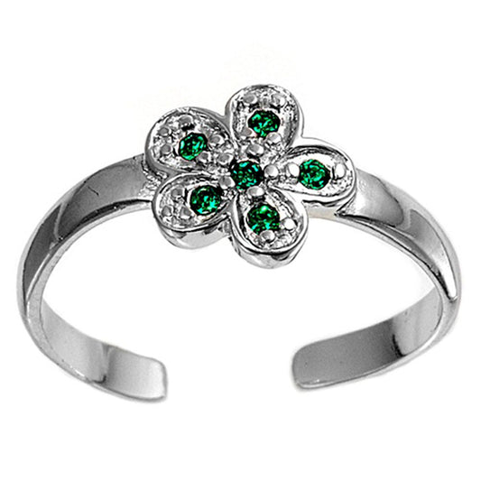 Flower Simulated Emerald .925 Sterling Silver Toe Ring