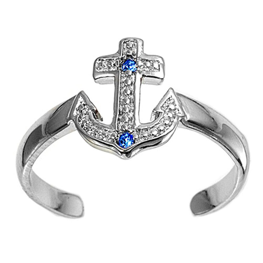 Sterling Silver Promise Blue Topaz CZ Anchor Toe Ring Adjustable Midi Band .925