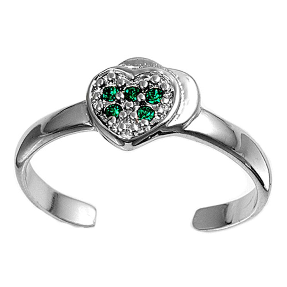 Heart Simulated Emerald .925 Sterling Silver Toe Ring