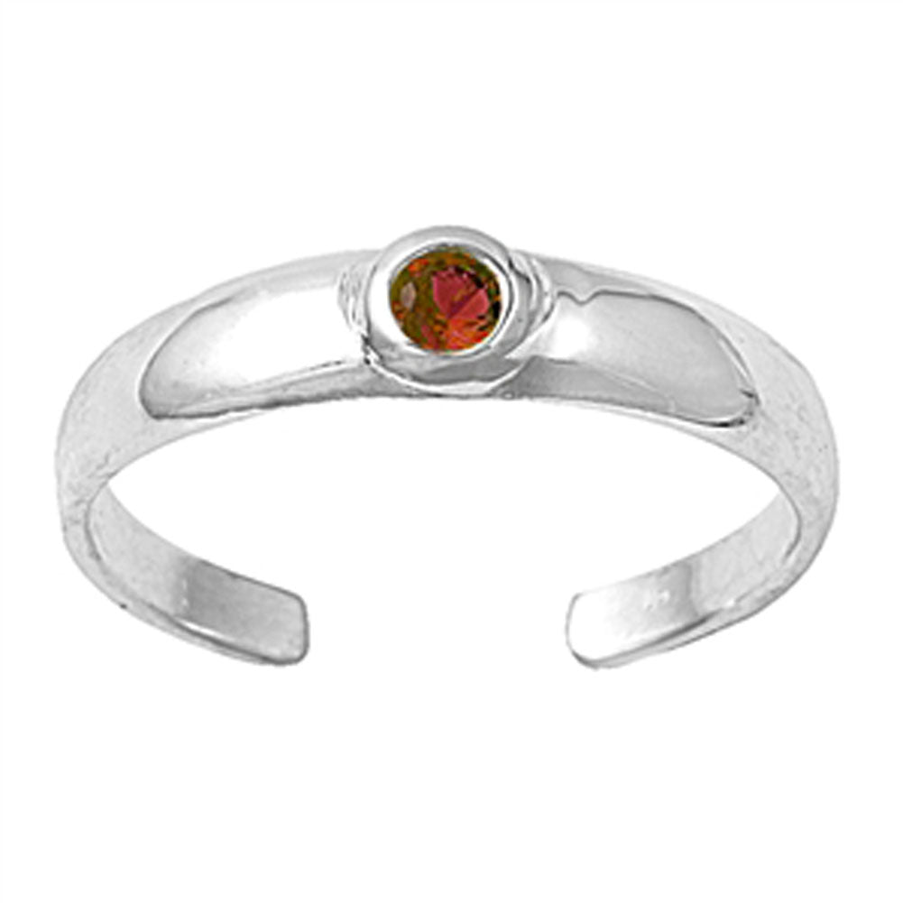 Round Solitaire Simulated Garnet .925 Sterling Silver Toe Ring