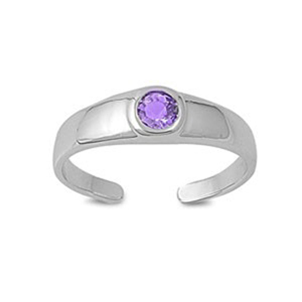 Round Solitaire Simulated Amethyst .925 Sterling Silver Toe Ring