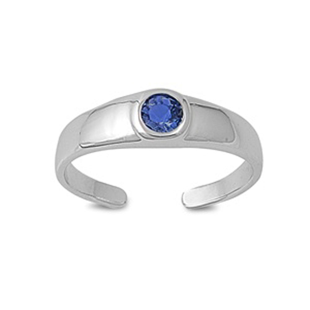 Round Solitaire Blue Simulated Sapphire .925 Sterling Silver Toe Ring