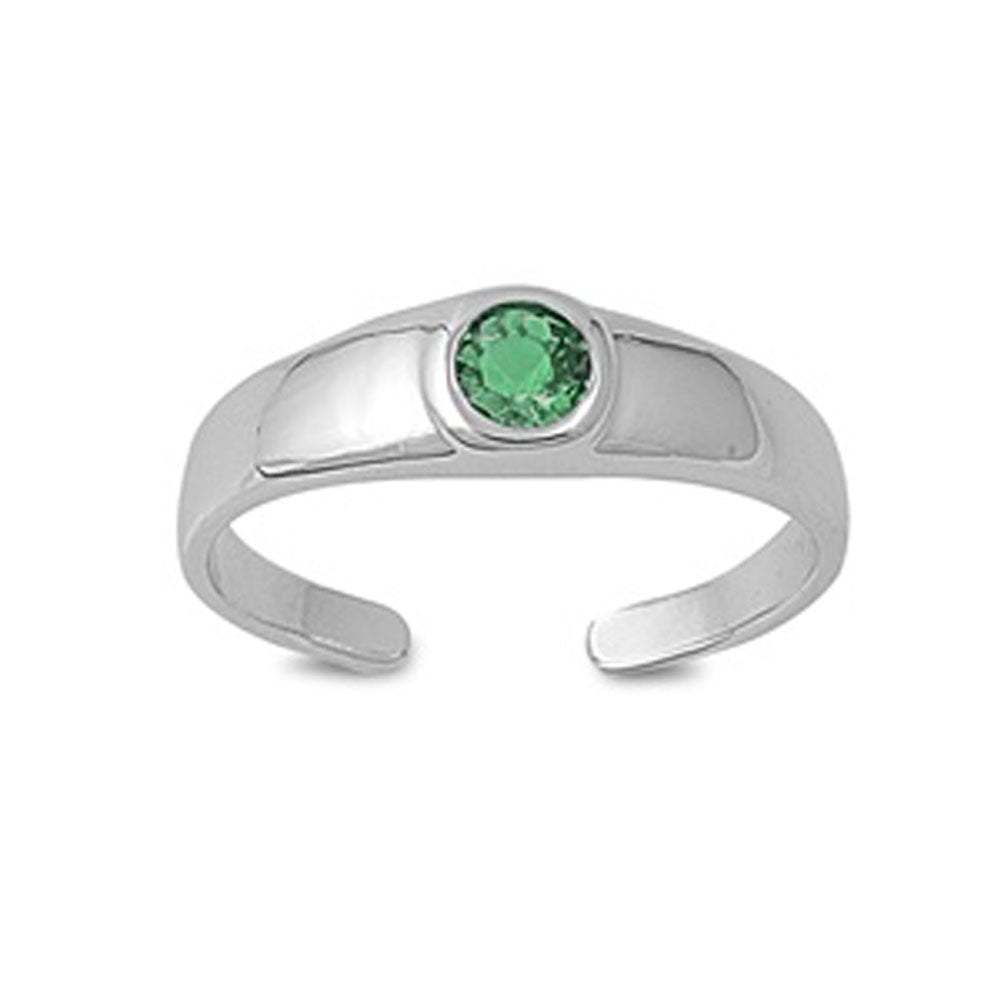 Round Solitaire Simulated Emerald .925 Sterling Silver Toe Ring