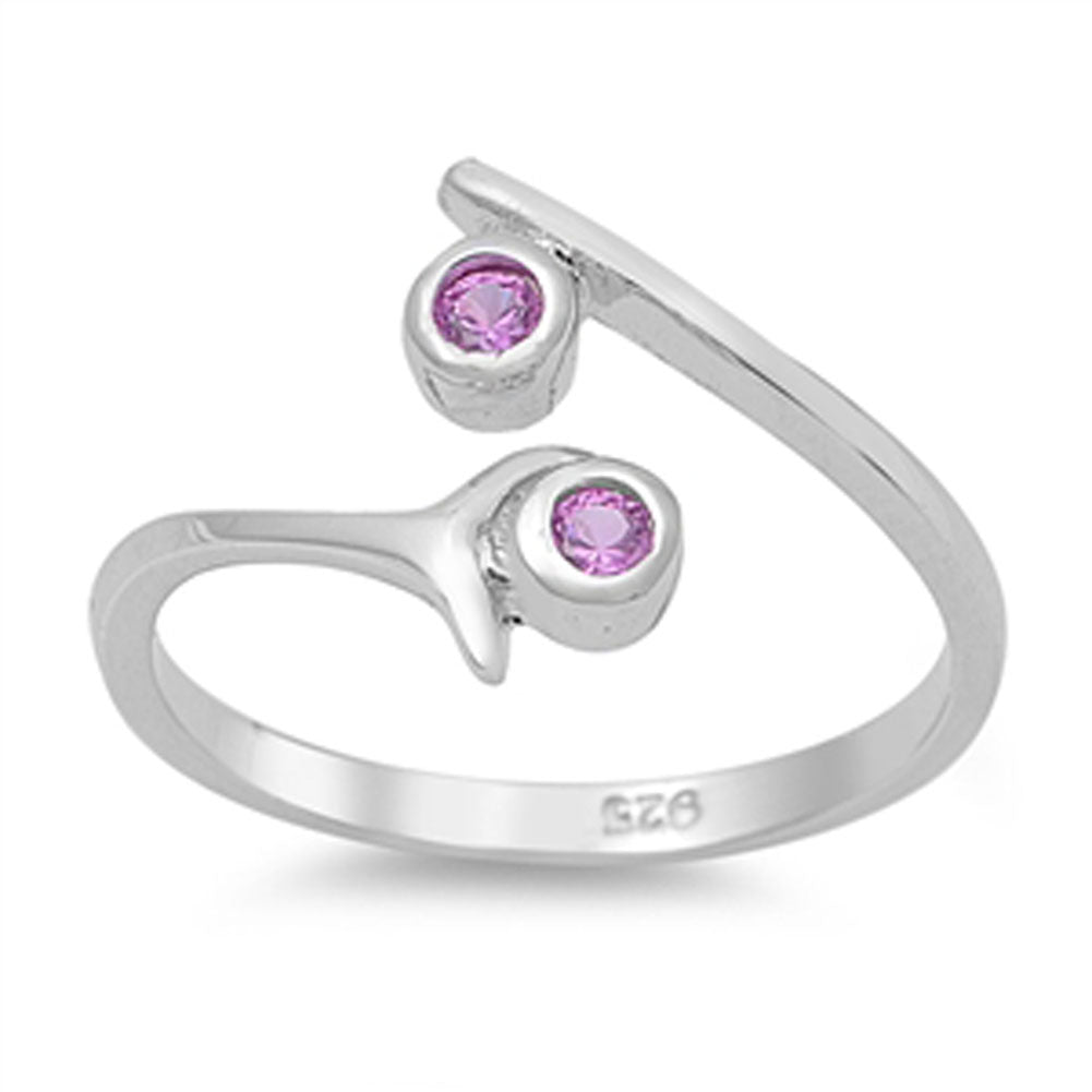 Round Rose Pink Simulated CZ .925 Sterling Silver Toe Ring