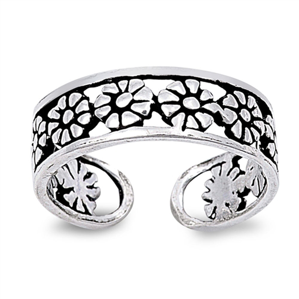 Sterling Silver Promise Flower Toe Ring Adjustable Fashion Midi Band .925 New