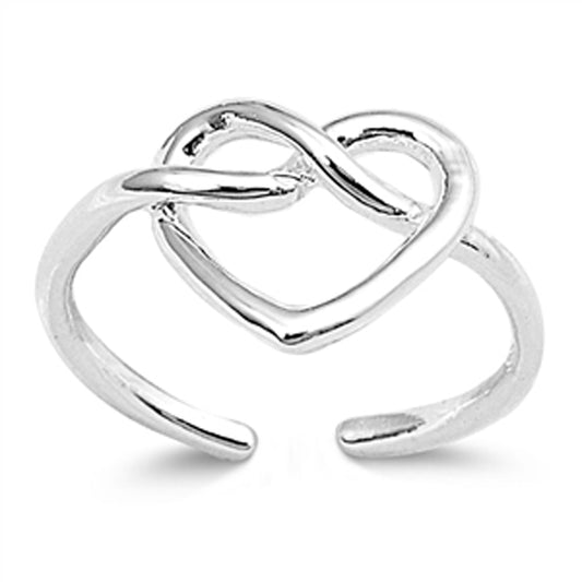 Sterling Silver Polished Pretzel Heart Toe Ring Adjustable Knot Midi Band .925