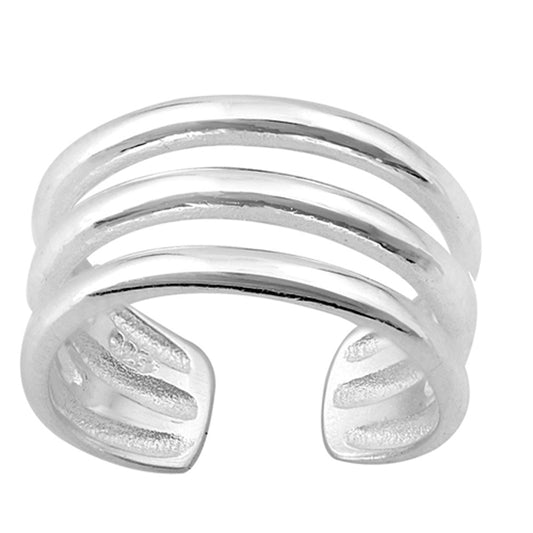 Sterling Silver Classic Toe Ring Cute Adjustable Fashion Tri Band New .925