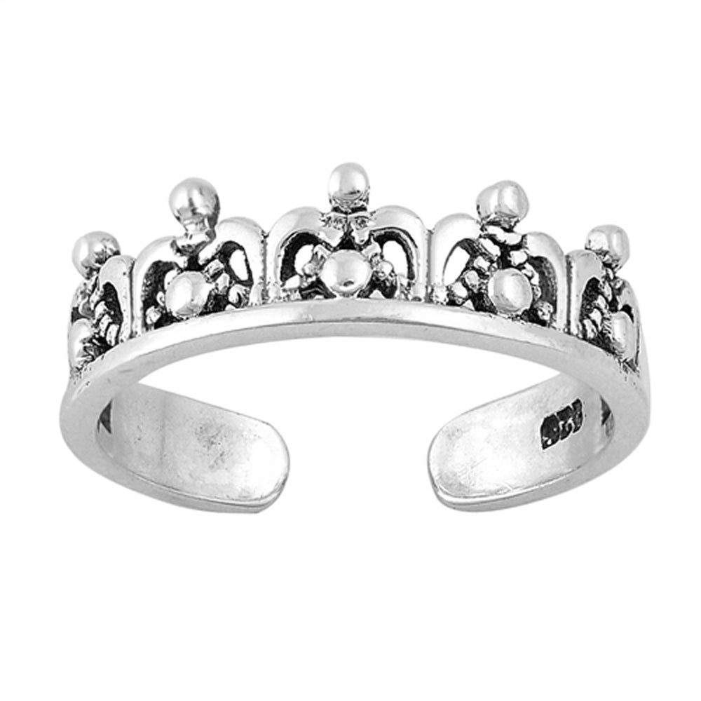Sterling Silver Classic Royal Crown Toe Ring Adjustable Fashion Midi Band 925