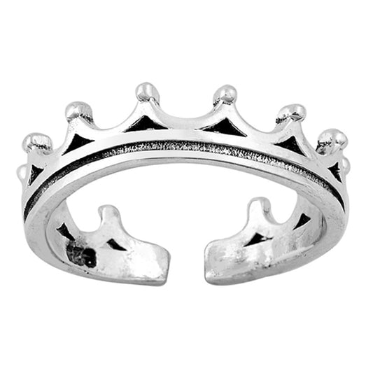 Sterling Silver Classic Crown Toe Ring Oxidized Adjustable Midi Band 925 New