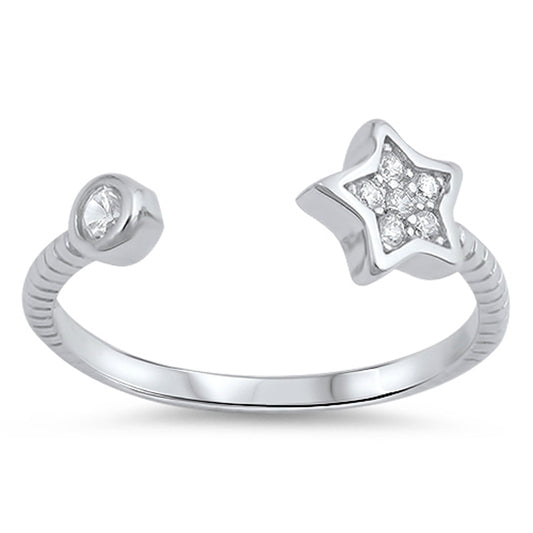 Sterling Silver Classic Clear CZ Star Toe Ring High Polish Adjustable Midi Band