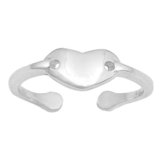 Sterling Silver Unique Heart Toe Ring High Polish Adjustable Midi Band 925 New