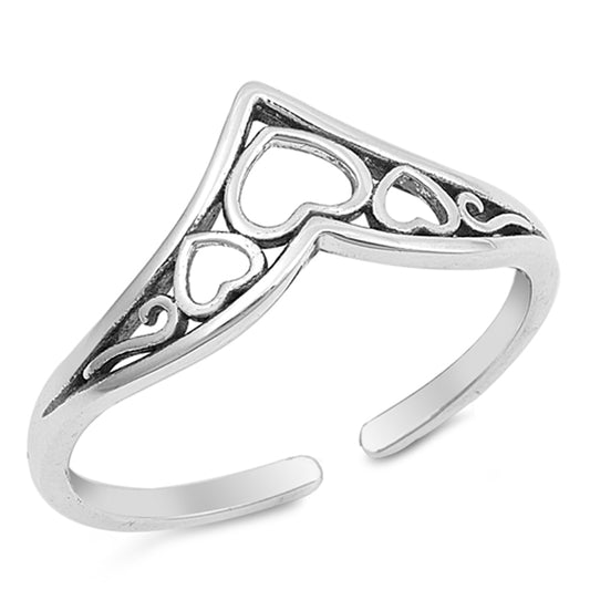 Sterling Silver Promise Heart Chevron Toe Ring Adjustable Midi Band 925 New