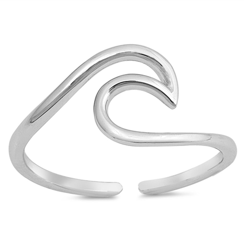 Sterling Silver Fashion Ocean Wave Toe Ring Adjustable Midi Beach Band 925 New