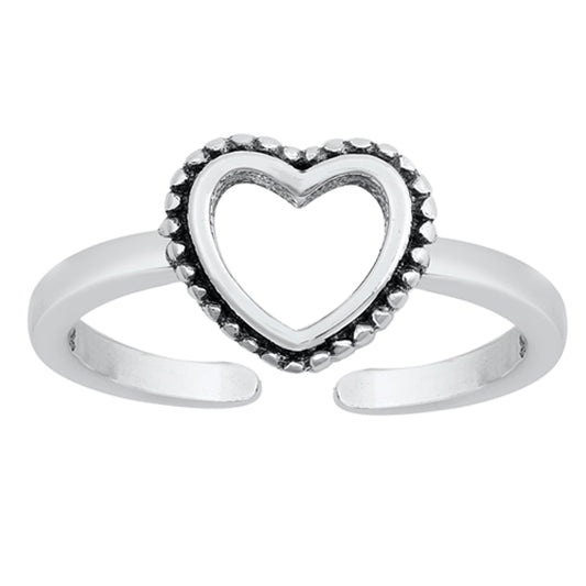 Sterling Silver Wholesale Bali Heart Toe Ring Oxidized Adjustable Midi Band 925