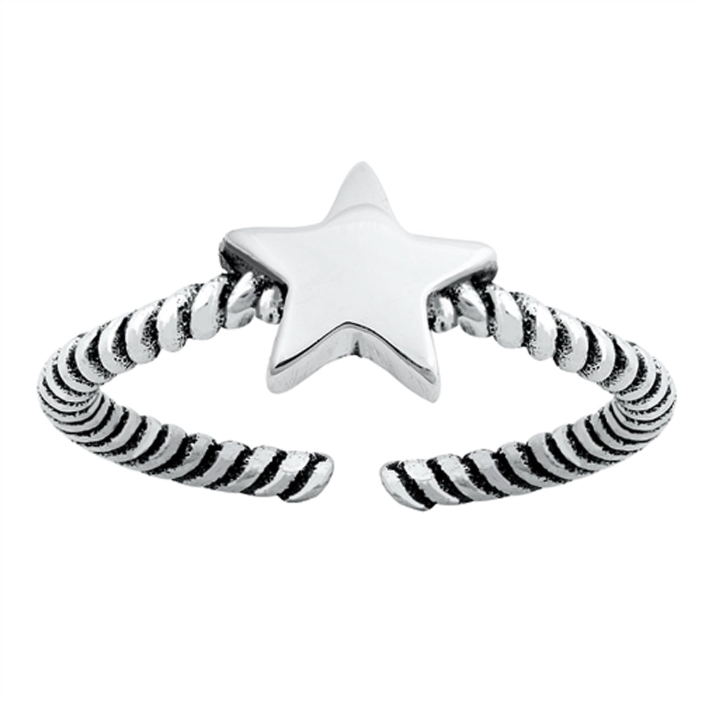 Sterling Silver Classic Star Toe Ring Oxidized Adjustable Midi Band 925 New