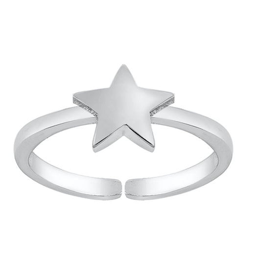 Sterling Silver Classic Star Toe Ring High Polish Adjustable Midi Band 925 New