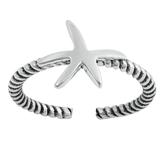 Sterling Silver Wholesale Starfish Toe Ring Oxidized Adjustable Midi Band 925