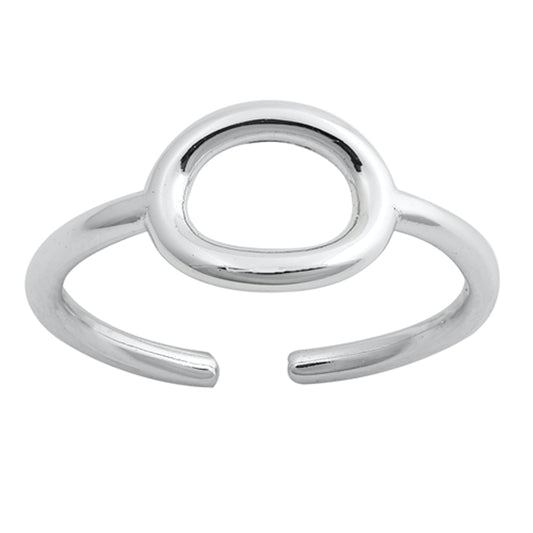 Sterling Silver Cute Oval Minimalist Toe Ring High Polish Adjustable Midi Band