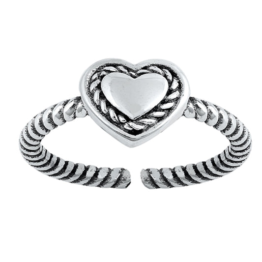 Sterling Silver Wholesale Heart Toe Ring Oxidized Rope Adjustable Midi Band 925