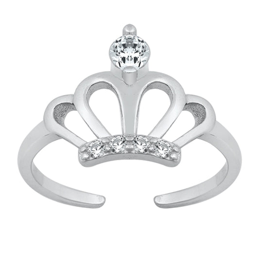 Sterling Silver Unique Clear CZ Crown Toe Ring Adjustable Midi Band 925 New