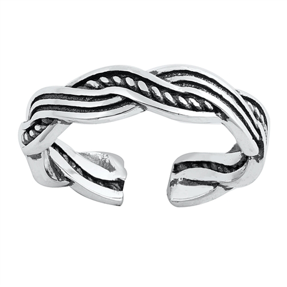 Sterling Silver Promise Bali Twisted Braid Ring Oxidized Adjustable Midi Band
