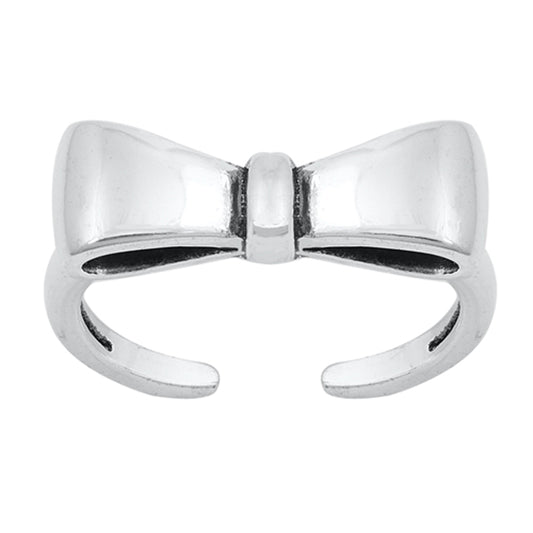 Sterling Silver Beautiful Bow Toe Ring Adjustable Ribbon Midi Band 925 New