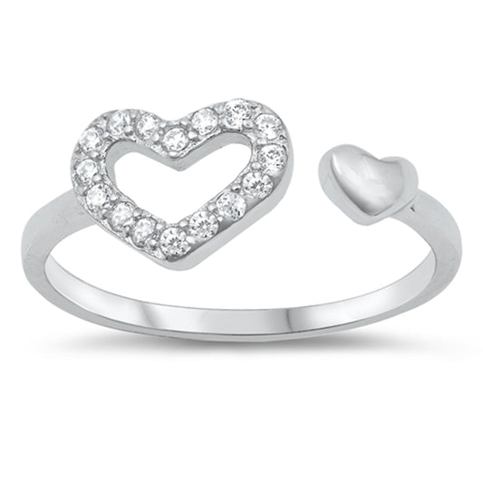 Sterling Silver Fashion Clear CZ Heart Toe Ring High Polish Adjustable Toe Band