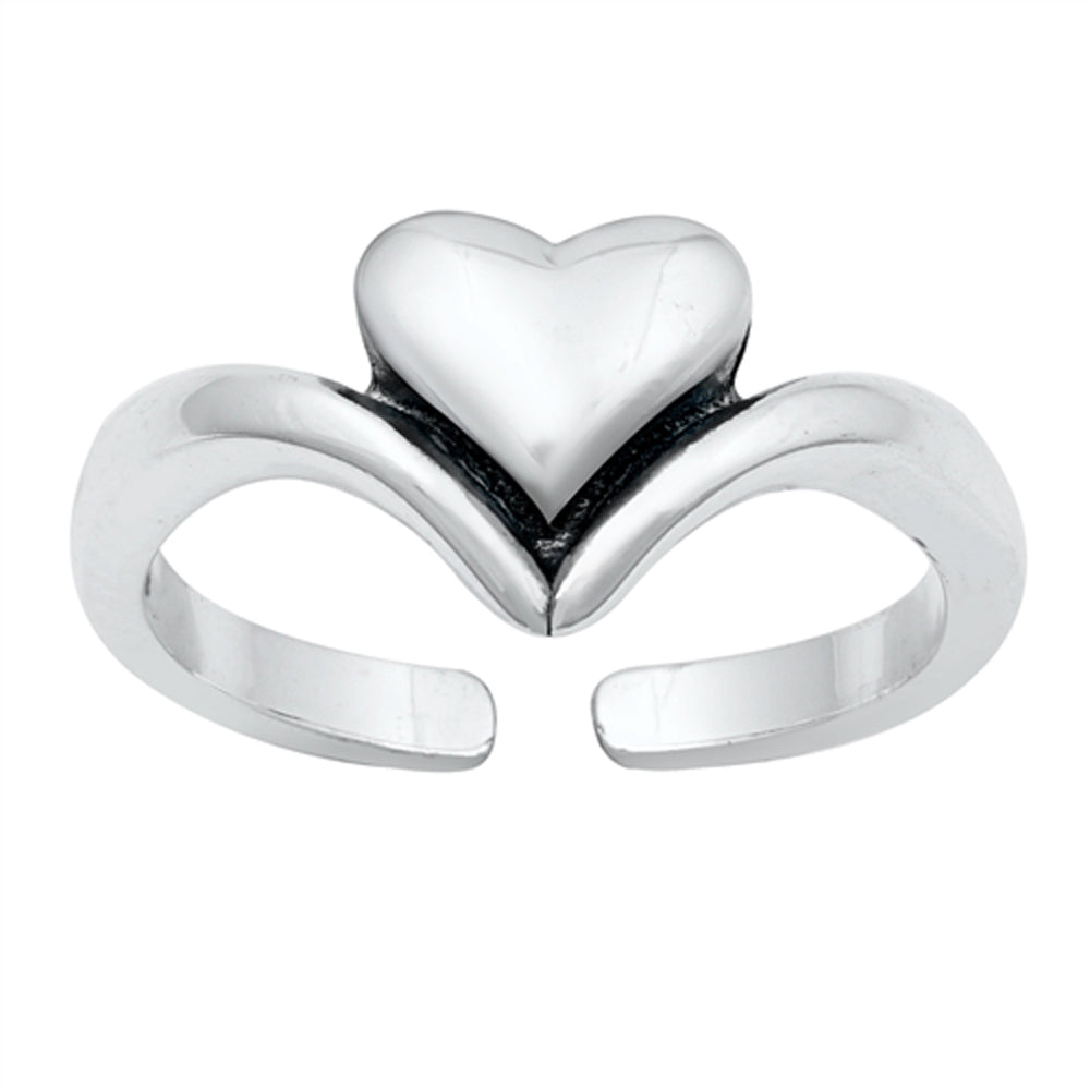 Sterling Silver Polished Puffed Heart Toe Ring Oxidized Adjustable Band 925 New