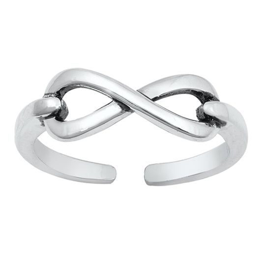 Sterling Silver Polished Infinity Toe Ring Oxidized Adjustable Knot Band 925 New