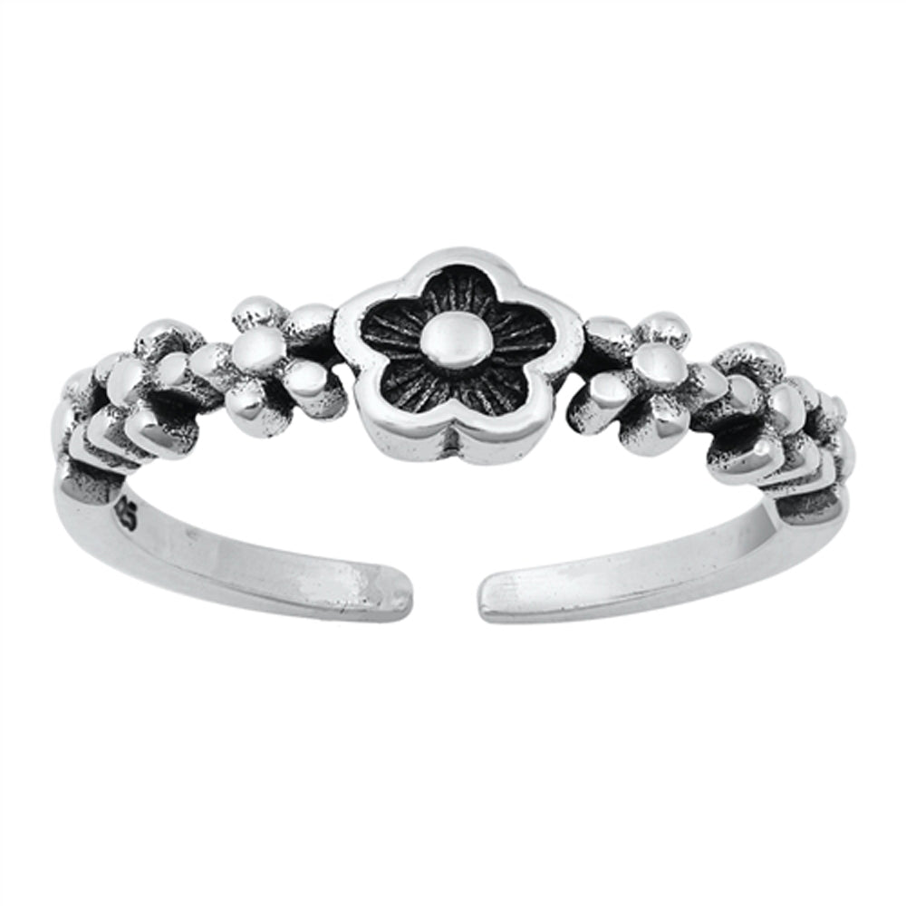 Sterling Silver Cute Flower Toe Ring Daisy Chain Adjustable Oxidized Band 925