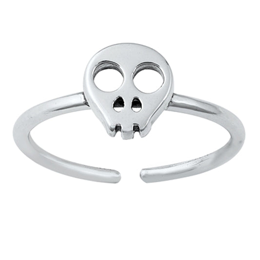 Sterling Silver Beautiful Skull Toe Ring Adjustable Halloween Band 925 New