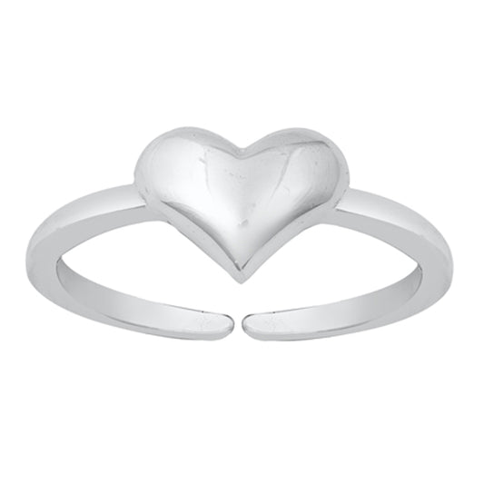 Sterling Silver High Polished Puffed Heart Toe Ring Adjustable Love Band 925 New