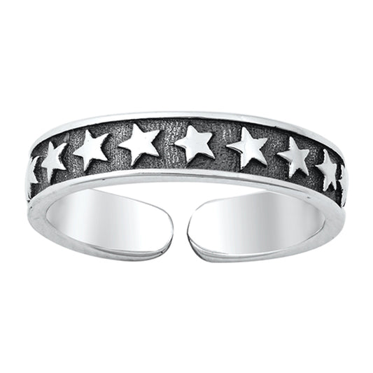 Sterling Silver Cute Stars Toe Ring Adjustable Oxidized Astrological Band 925