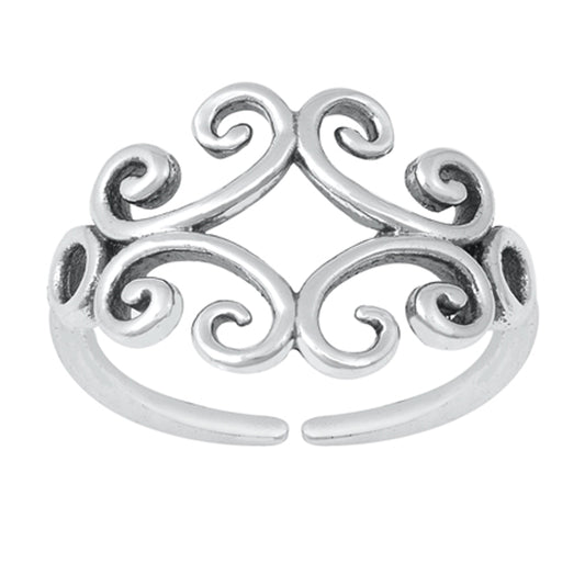 Sterling Silver Cute Celtic Swirl Toe Ring Adjustable Oxidized Fashion Band 925