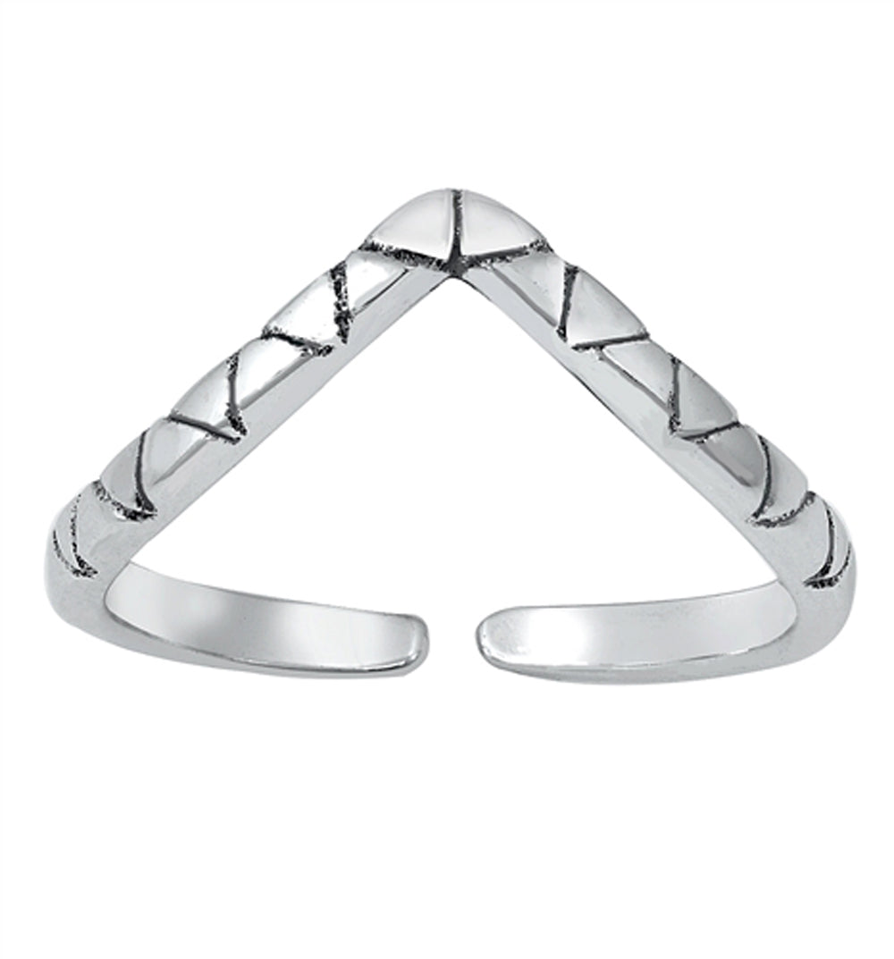 Sterling Silver Fashion Snake Pattern Chevron Toe Ring V Shaped Adjustable Band