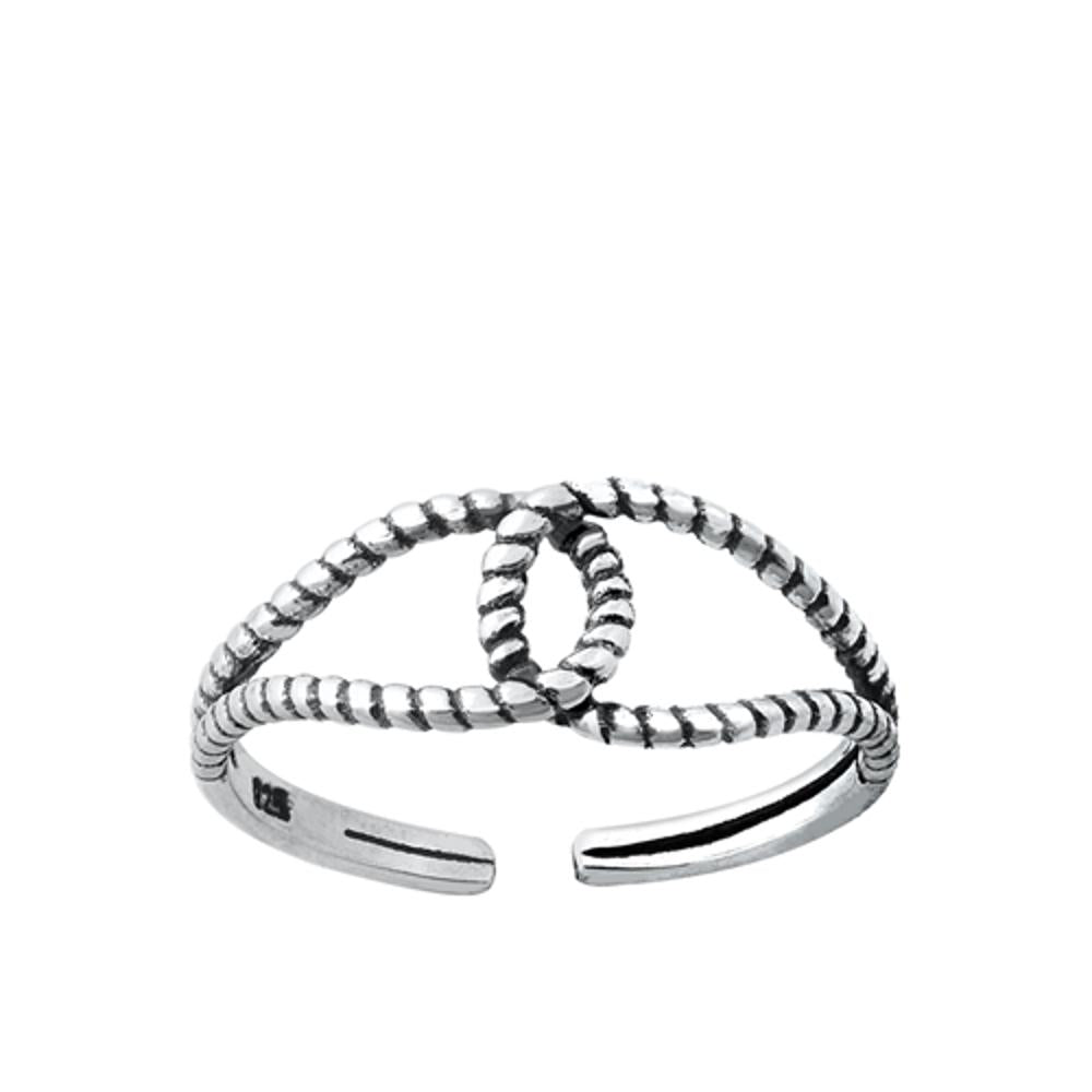 Oxidized Sterling Silver Love Knot Double Rope Braided Toe & Midi Ring 925 New