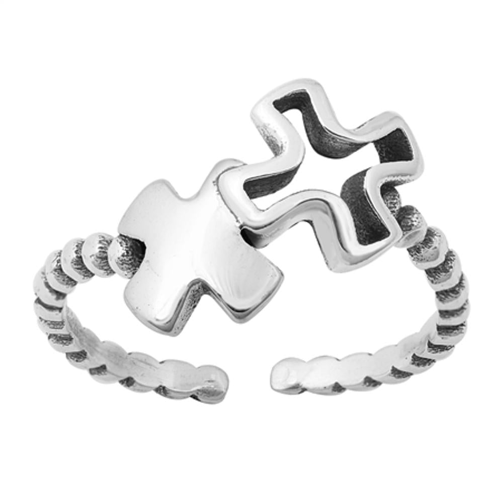 Oxidized Sterling Silver Puzzle Crosses XX Braided Rope Toe Ring 925 Midi Band