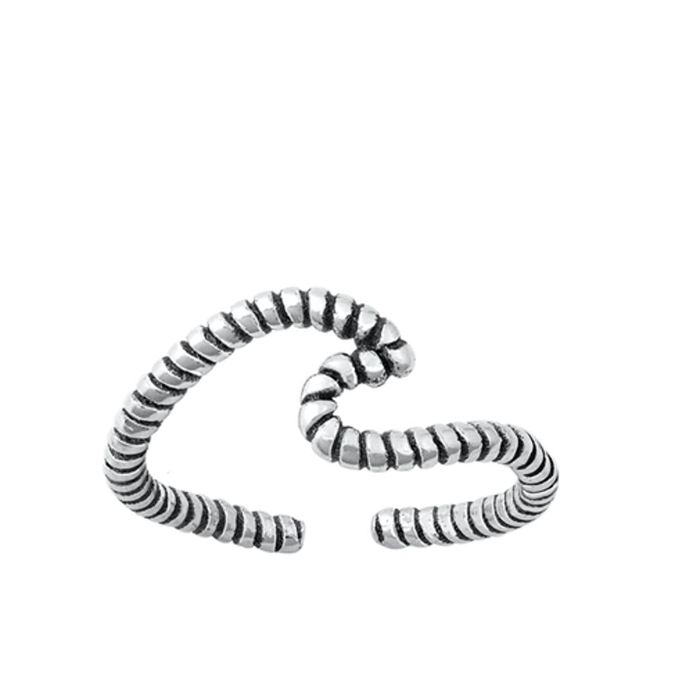 Sterling Silver Fashion Unique Oxidized Coil Wave Toe Ring Adjustable Midi Band