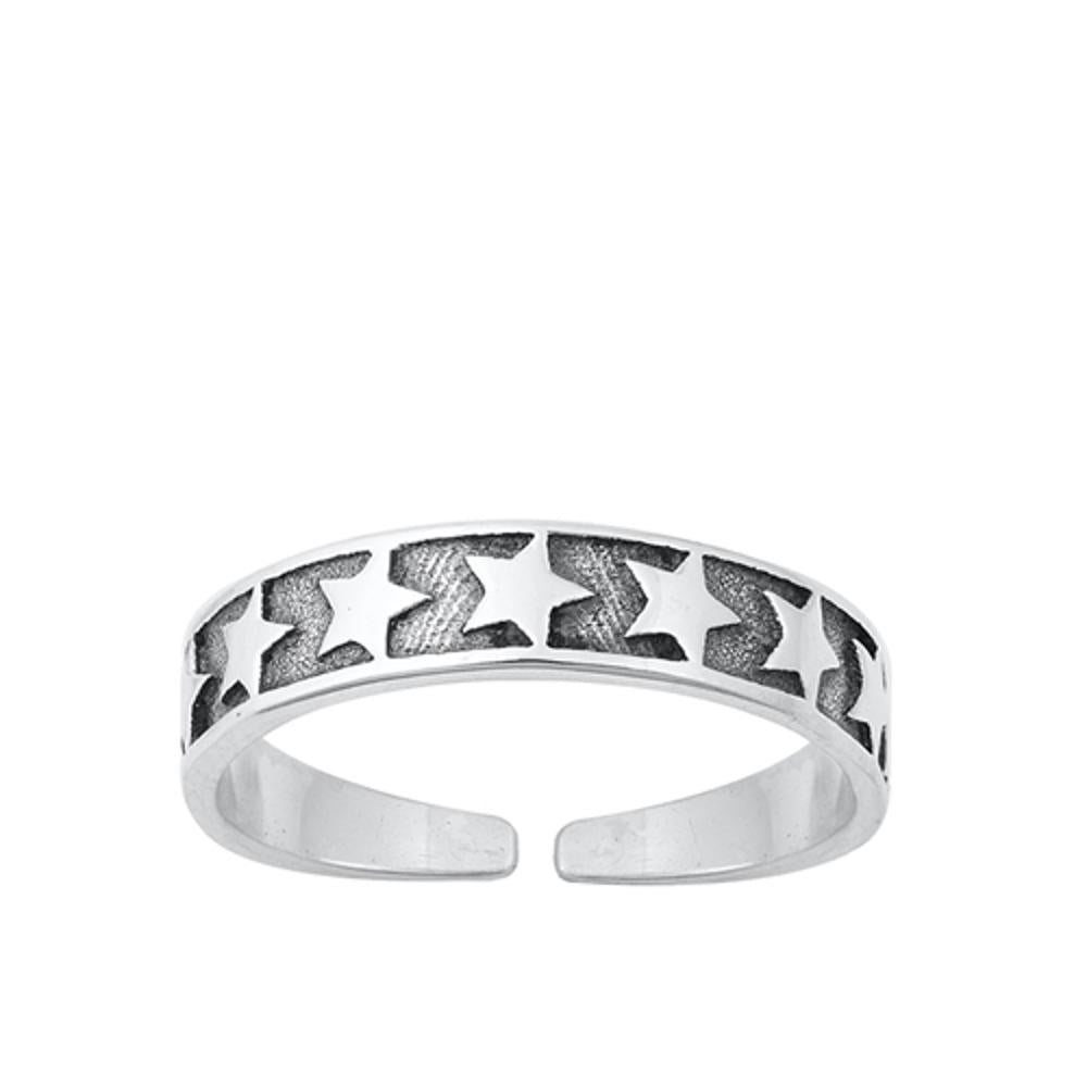 Sterling Silver Classic Oxidized Star Toe Ring Adjustable Midi Band 925 New