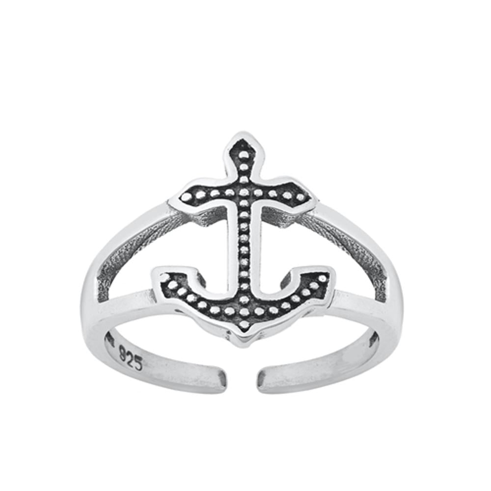Sterling Silver Classic Oxidized Anchor Toe Ring Adjustable Midi Beach Band 925