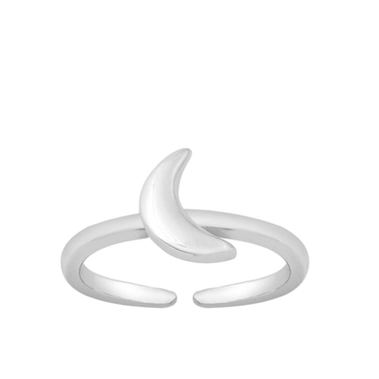 Adjustable Sterling Silver Simple Solid Crescent Moon Toe Ring 925 New Midi Band