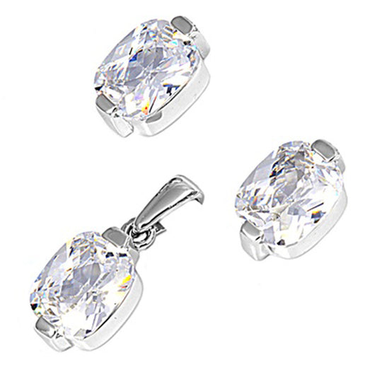 Earrings Clear Simulated CZ .925 Sterling Silver Pendant Set