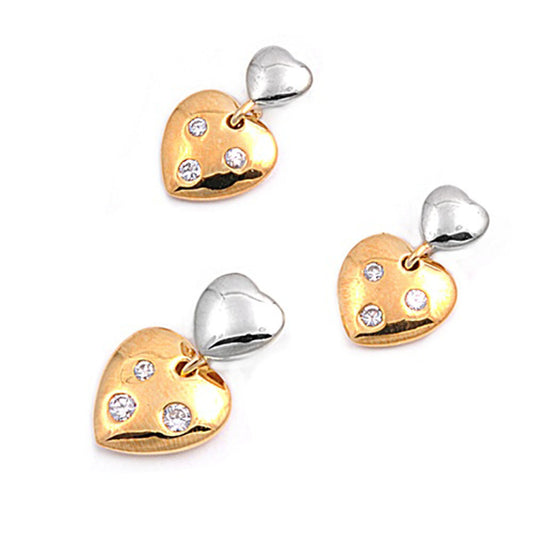 Heart Gold-Tone Earrings Clear Simulated CZ .925 Sterling Silver Pendant Set
