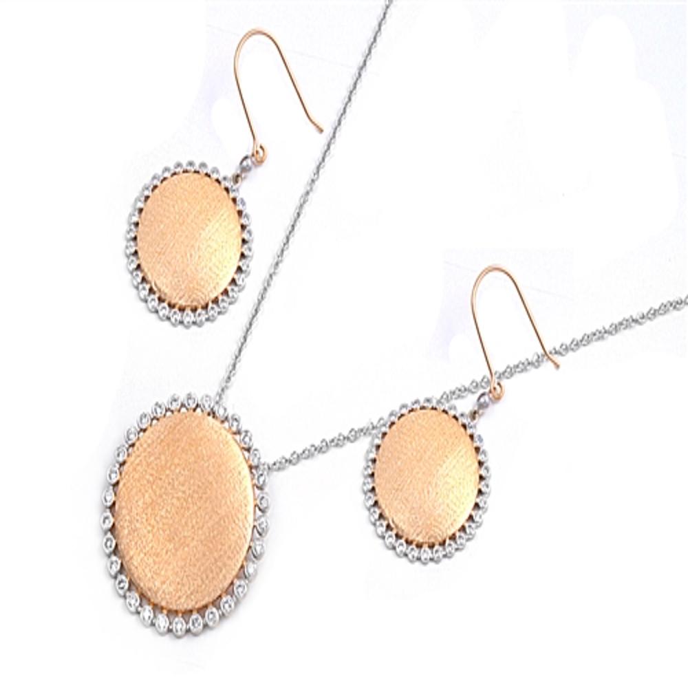 Gold-Tone Round Halo Earrings Clear Simulated CZ .925 Sterling Silver Pendant Set