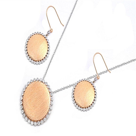 Gold-Tone Round Halo Earrings Clear Simulated CZ .925 Sterling Silver Pendant Set