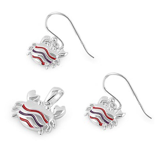 Sterling Silver Cute Crab Ocean Sea Shell Hook Earrings Pendant Set 925 New