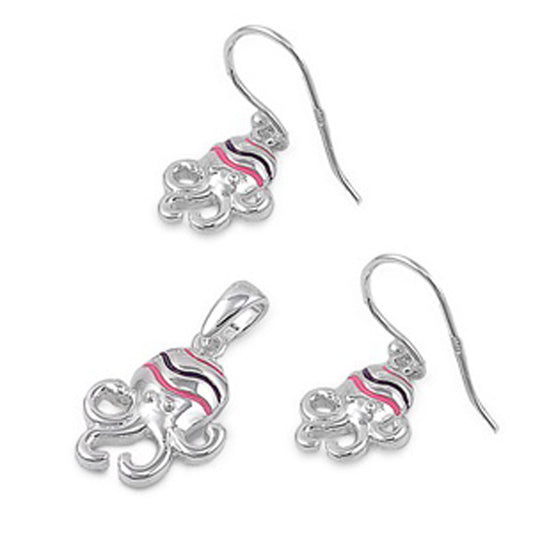 Sterling Silver Octopus Ocean Sea Creature Hook Fashion Earrings Pendant Set 925